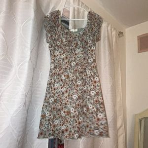 XL Ultra Flirt Teal Floral Puffed Sleeve Mini Dress | Empire Waistline